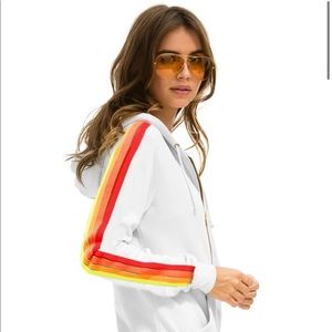Aviator Nation CLASSIC 4 STRIPE BOLT ZIP HOODIE - WHITE // NEON STRIPES